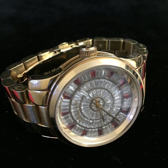 Michael Kors Mid Size Red Glitz Gold Tone Watch - Picture 2 of 5